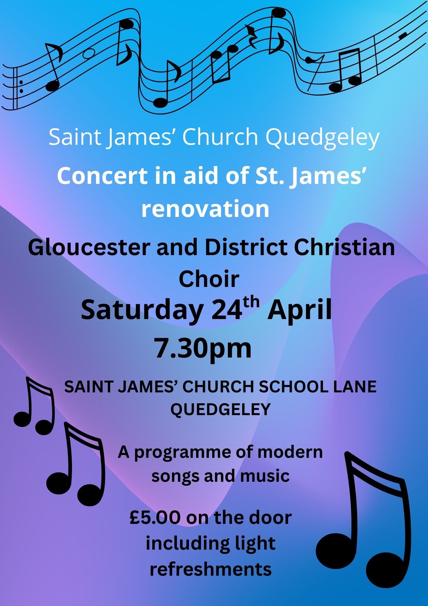 St James’ Church Concert Saturday 24th April at 7.30pm